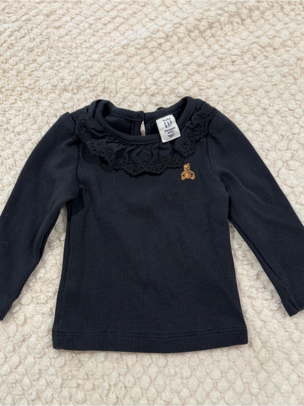 Baby GAP Black Ribbed Ruffle Top | 3–6 Months | Like New